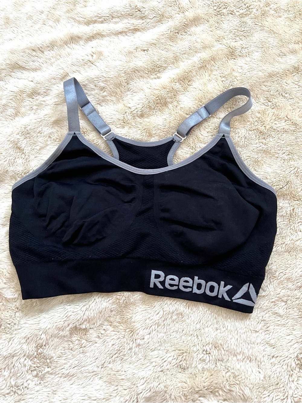 REEBOK Woman's Black & Gray Athletic Racerback Sports Bra Size 4